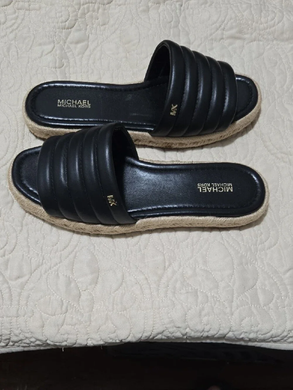 Michael Kors Black Quilted Slide Espadrille Mules-- SIZE:6